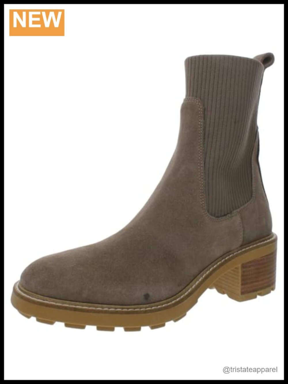 Suede Lug Sole Chelsea Bootie with Block Heel